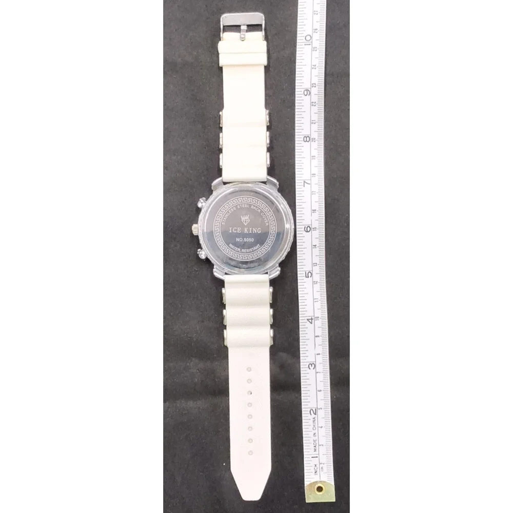 Ice King Quartz Analog Men's Watch Silver Jeweled Dial White Bling #W5147